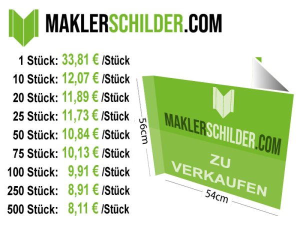 Maklerschild Faltschild Nasenschild 1180x560mm 118x56cm günstig